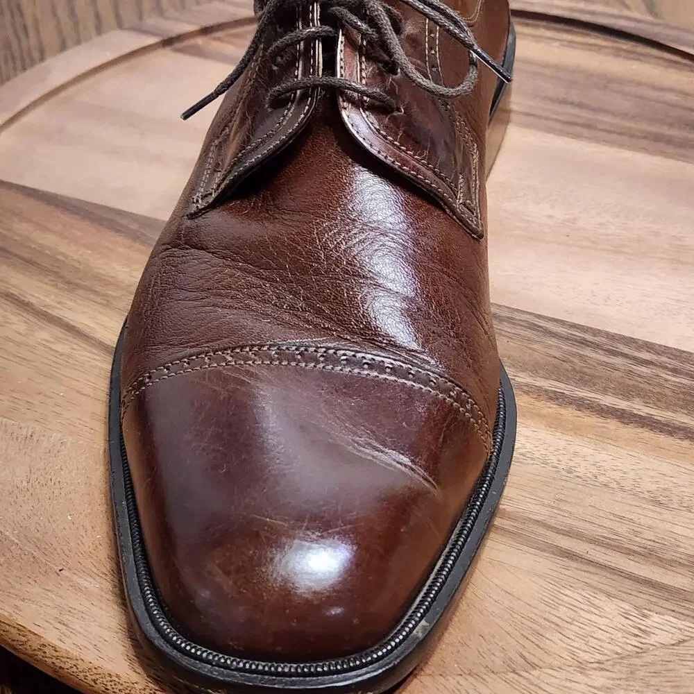 Johnston & Murphy Cellini Shoes Mens Size 10.5 M Brown Leather Cap Toe Italy